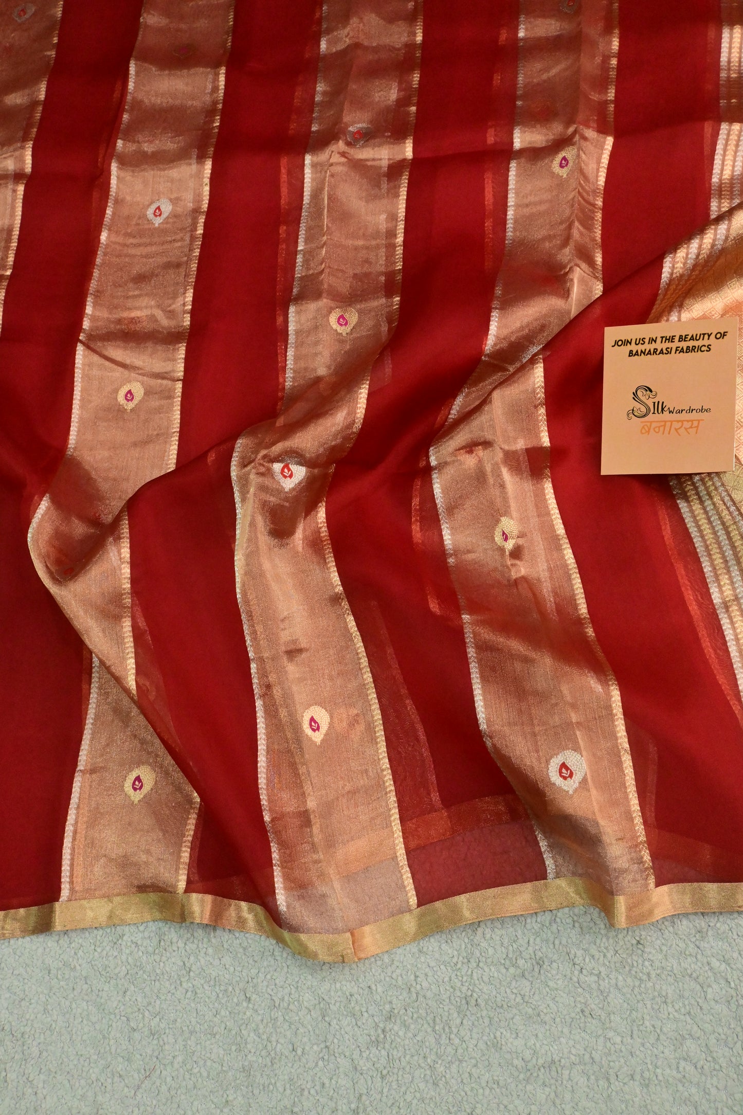 Handwoven pure Red organza tissue silk saree