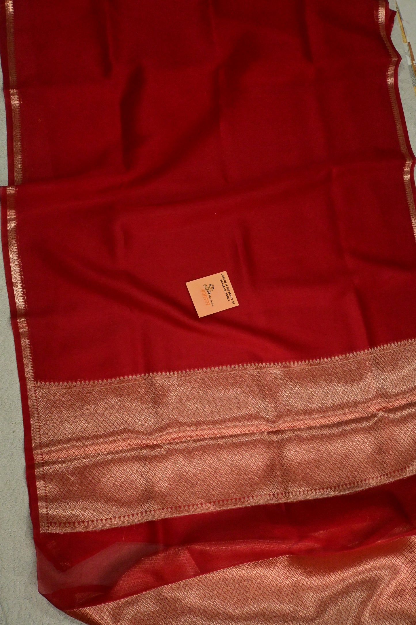 Ravishing red pure Kora organza saree