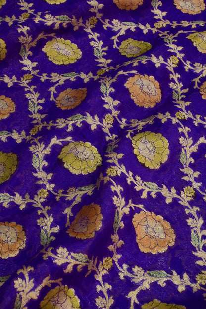 Purple Chiffon Banarasi Saree with Intricate Zari Jaal & Floral Motifs
