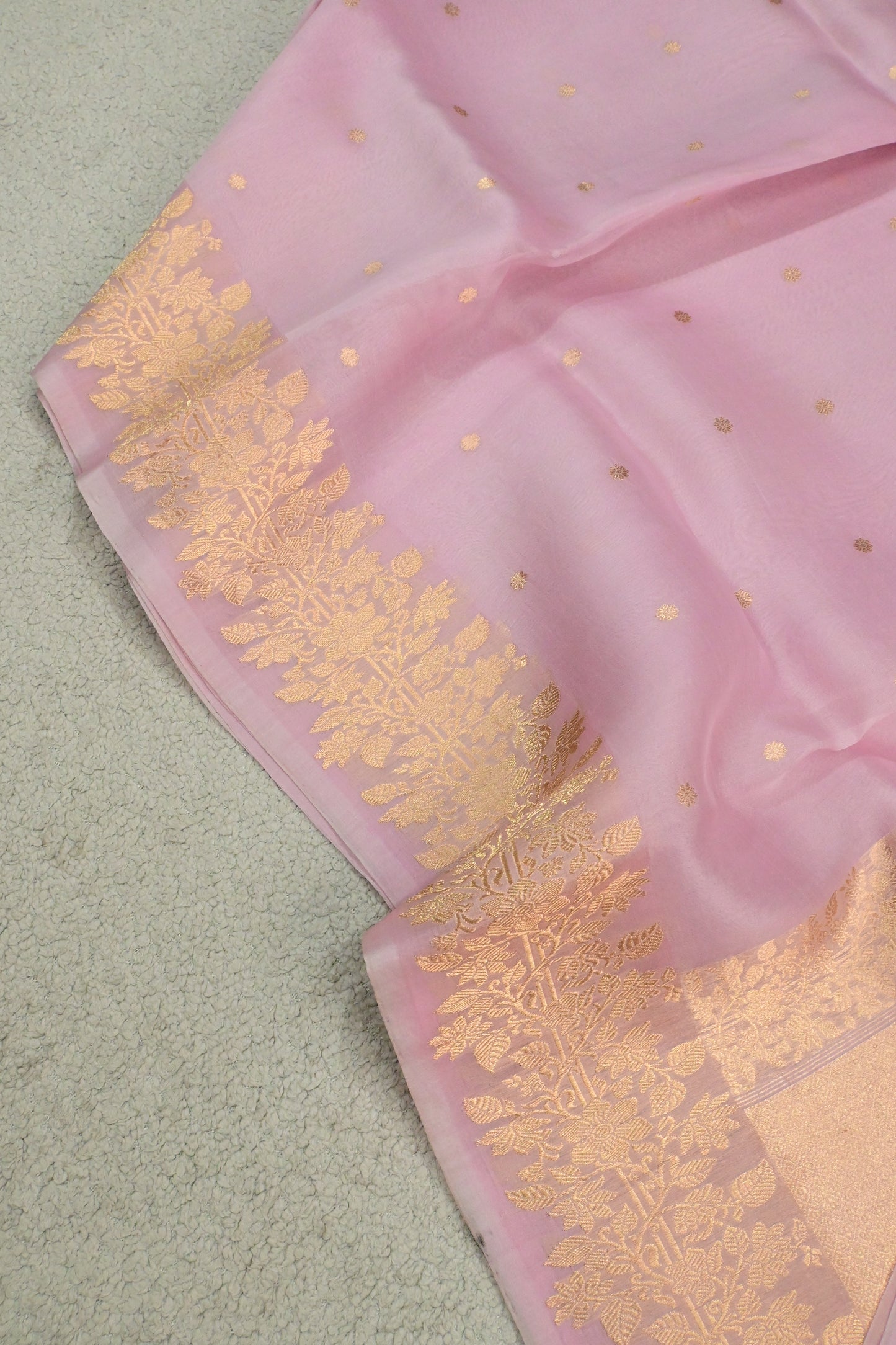 Pure Kora Silk Saree in Soft Pink with Gold Zari Work