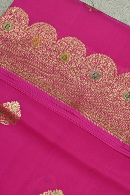Pure Kora Silk Saree in the Pink with Gold Zari & Minakari Details