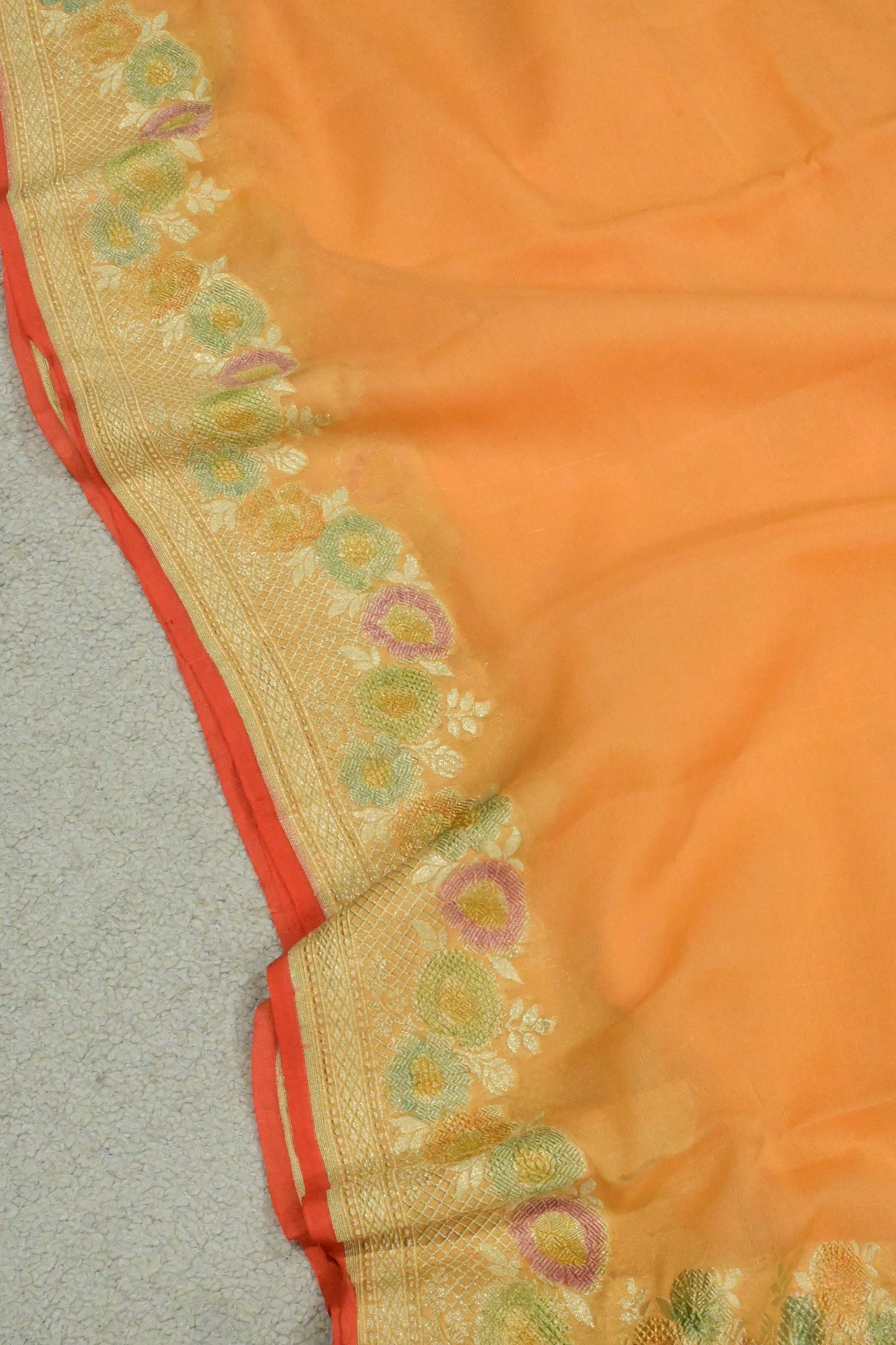 Handloom Pure Khaddi Georgette Saree in Platinum Zari & Hand-Brushed Meenakari Border