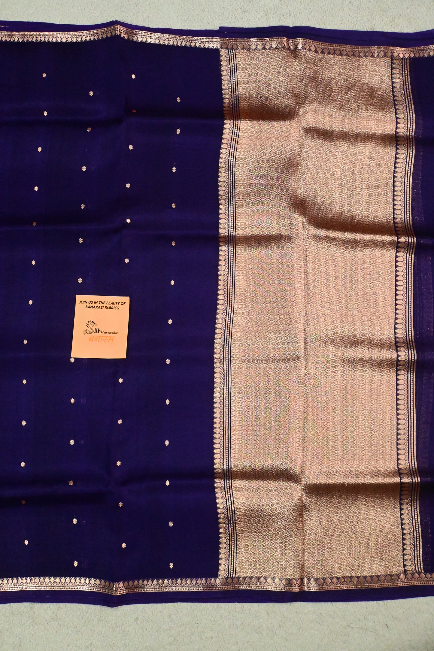 Handwoven Kora Silk Saree with Gold Zari Pallu & Small Butis