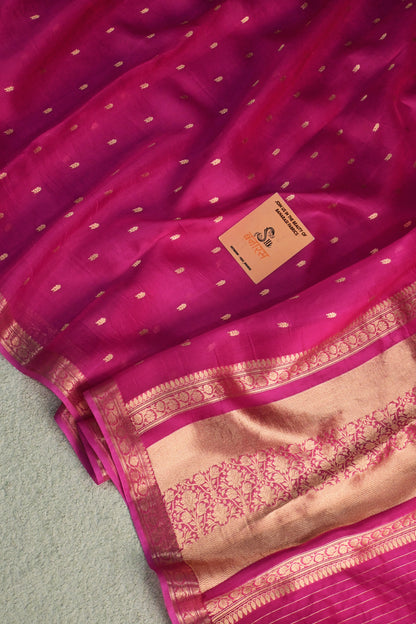 Classic Rani pink handwoven pure Kora organza saree