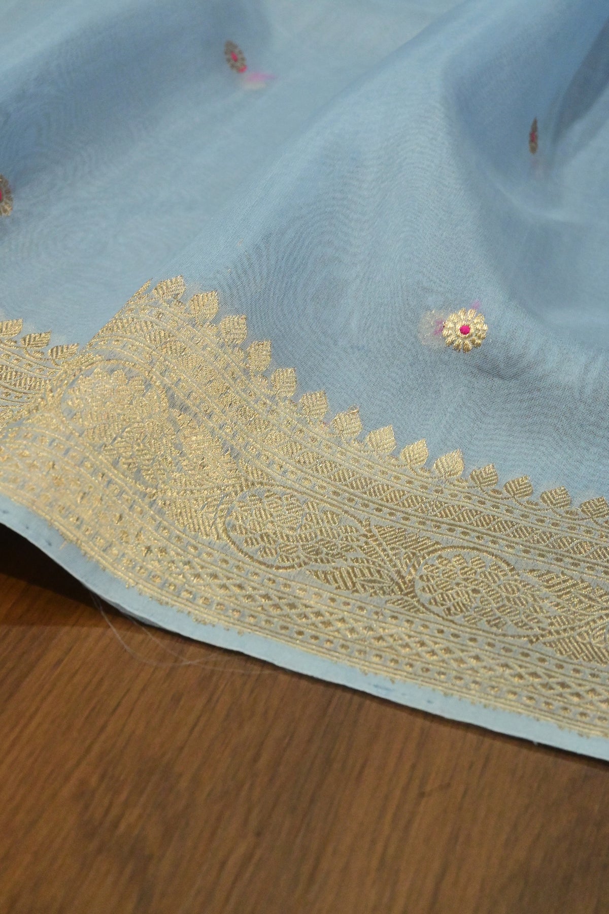 Handloom Pure Kora Silk Suit Set with Banarasi Zari Weave & Meenakari Highlights