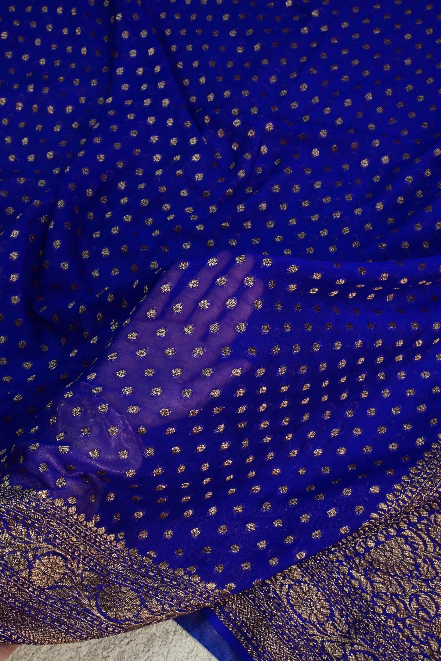 Handwoven pure deep royal blue Khaddi Georgette saree