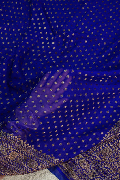 Handwoven pure deep royal blue Khaddi Georgette saree