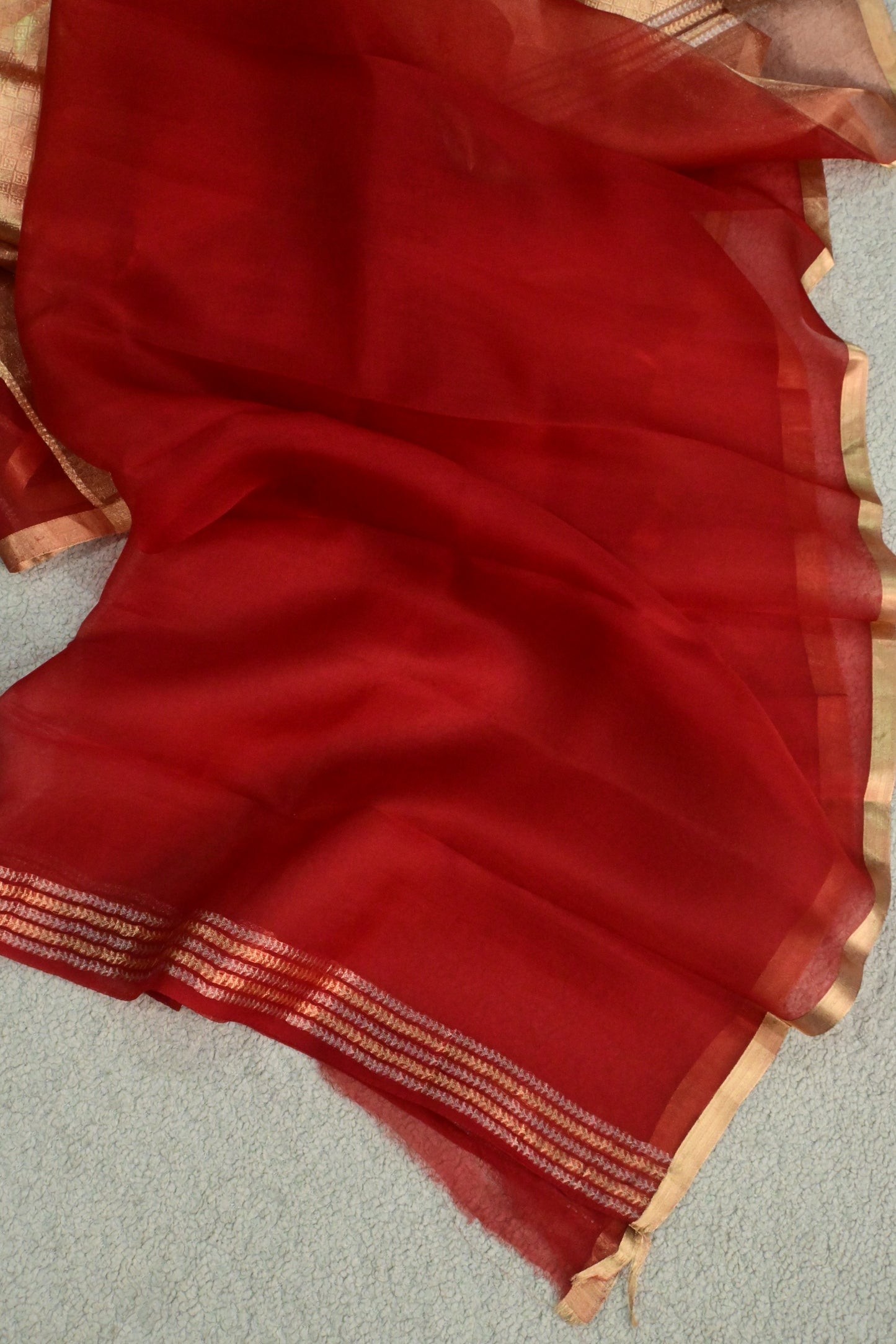 Handwoven pure Red organza tissue silk saree