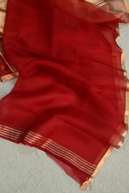 Handwoven pure Red organza tissue silk saree