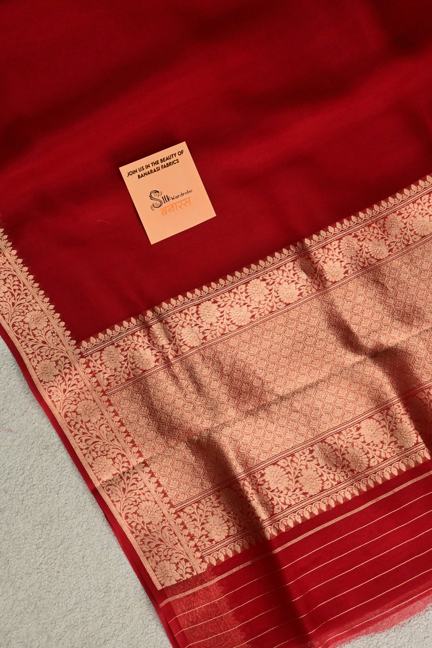 Ravishing Red handwoven pure Kora organza gold zari saree