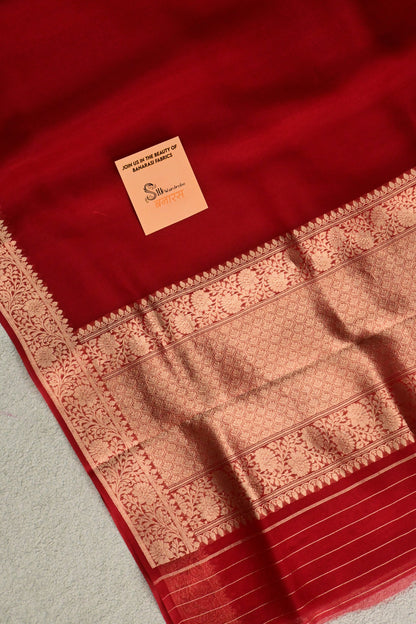 Ravishing Red handwoven pure Kora organza gold zari saree