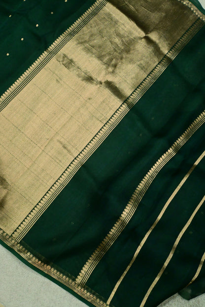 Beautiful Bottle Green Handwoven Kora organza Silk Saree