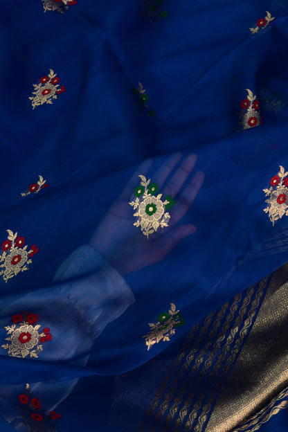 Handwoven pure Minakari Kora organza saree