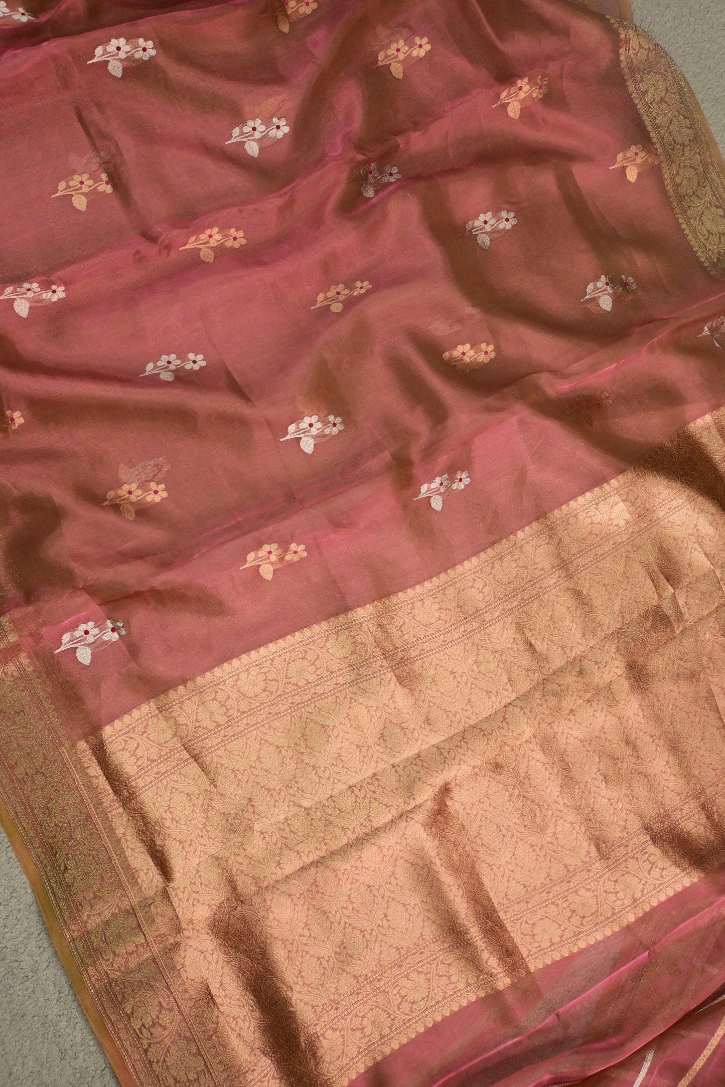 Shimmering handwoven tissue silk saree