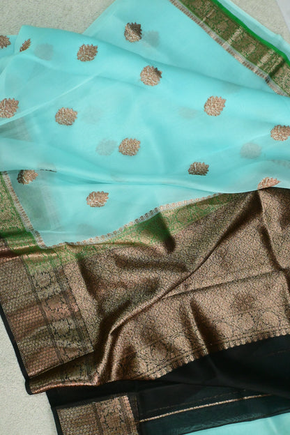 Pure Kora Silk Saree with Antique Copper Zari Weave & Contrast Border