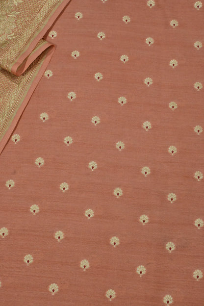 Handwoven Pure Khaddi Georgette Banarasi Unstitched Suit Set with Zari Weave – Dusty Peach