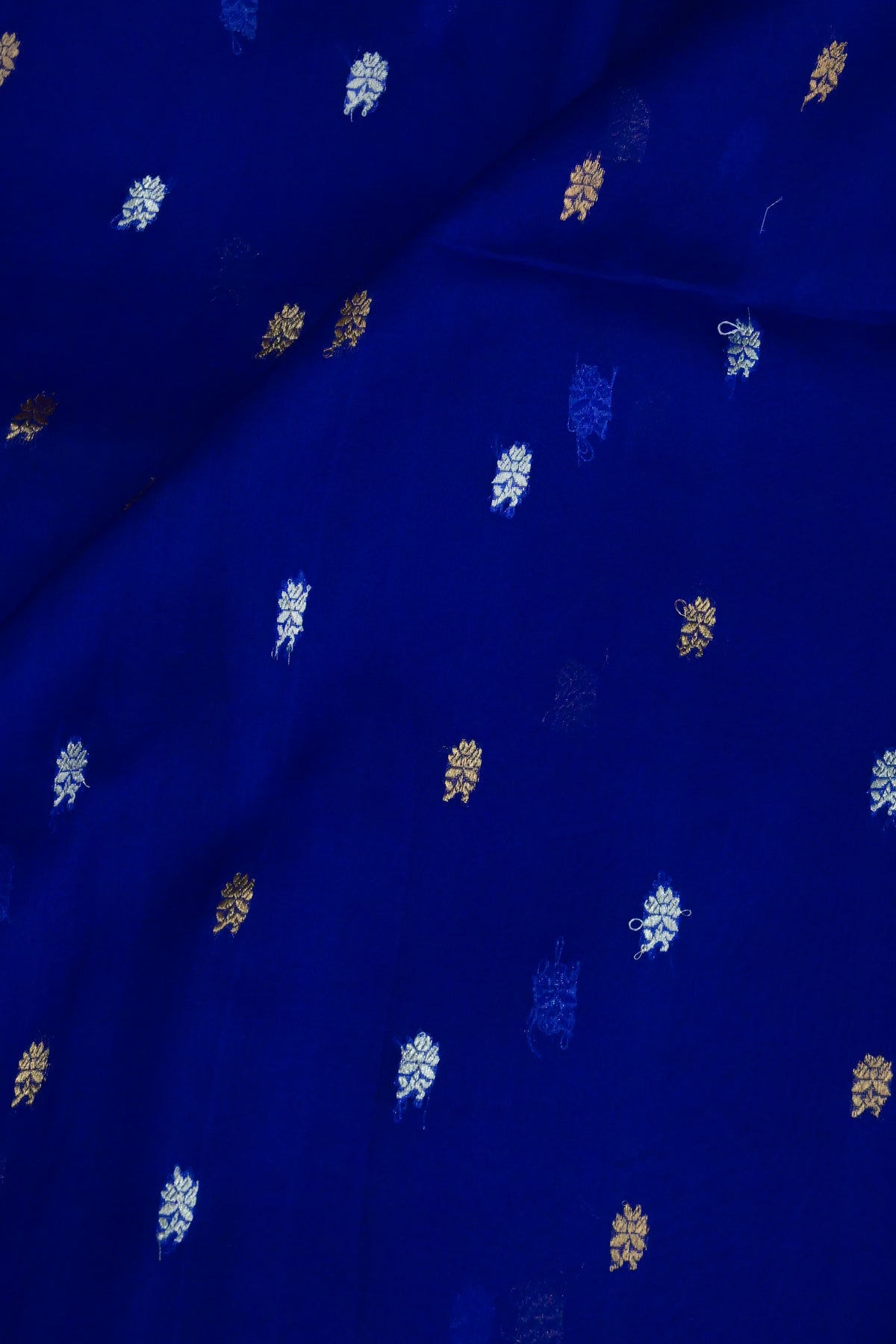 Royal Blue Handwoven Pure Kora Silk Saree with Gold & Silver Zari Butta