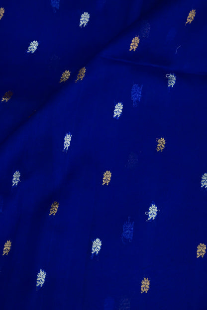 Royal Blue Handwoven Pure Kora Silk Saree with Gold & Silver Zari Butta