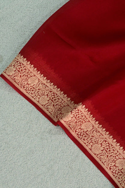 Ravishing Red handwoven pure Kora organza gold zari saree