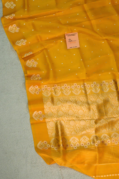 The yellow Mustard Guldasta Kora Organza Silk Saree