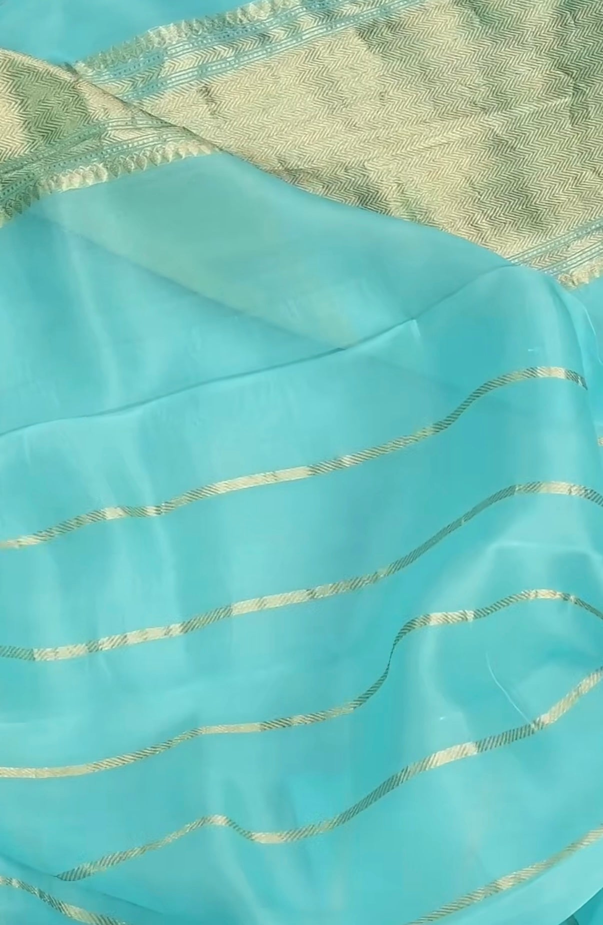 Sky Blue Pure Kora Organza Handloom Saree with Gold Zari work