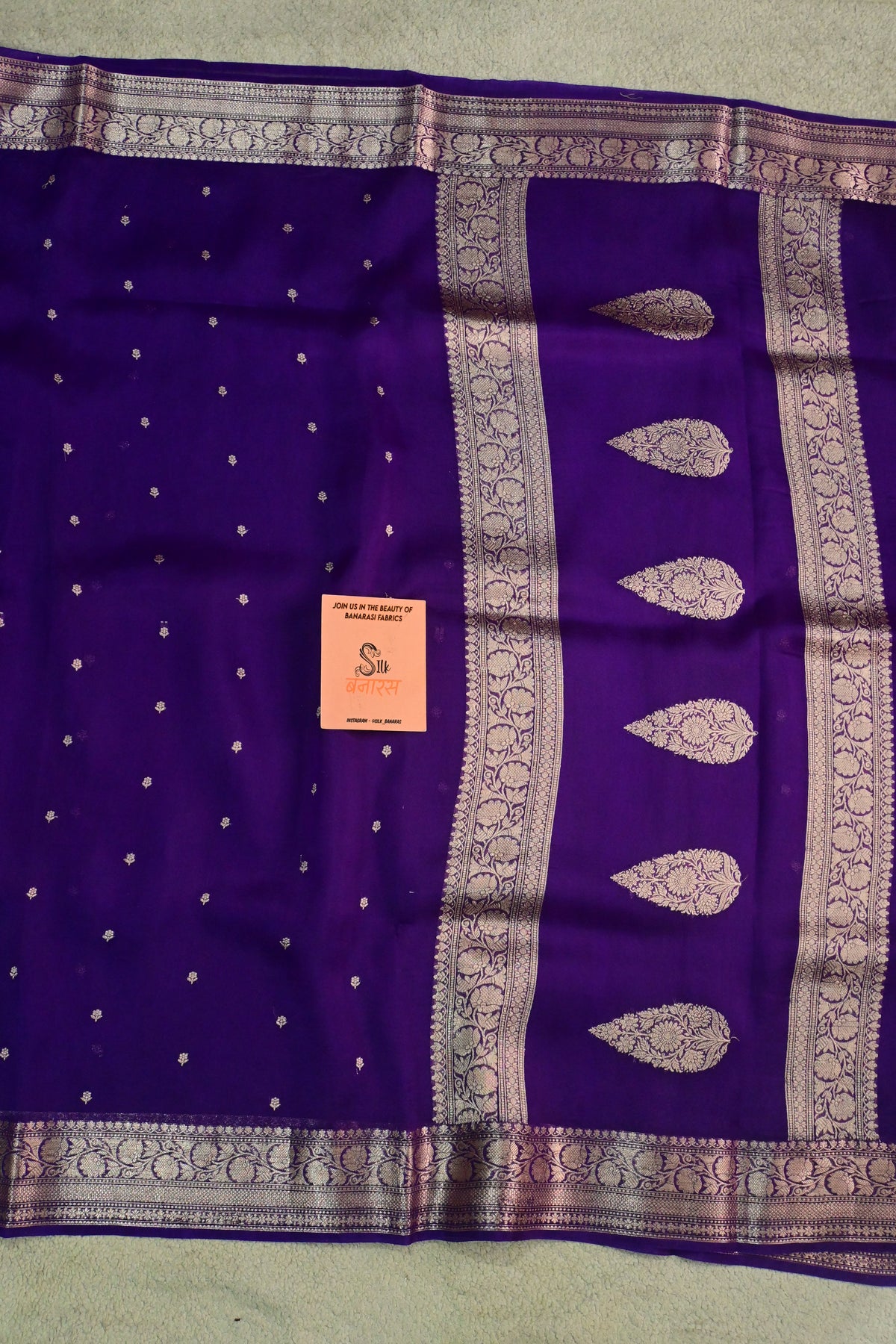 Deep Purple Handwoven Pure Kora Silk Saree with Gold Zari Weaving