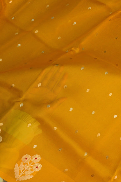 The yellow Mustard Guldasta Kora Organza Silk Saree