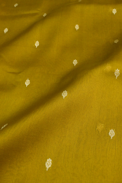 Pure Kora Organza Handloom Saree in Warm Mustard and Mint Green Border