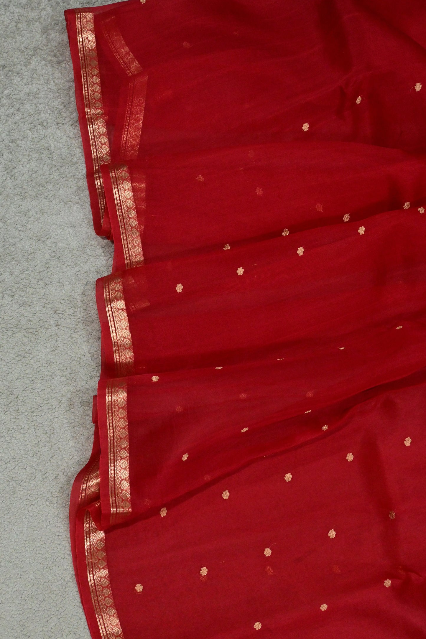 Pure Classic Red handwoven Kora organza saree