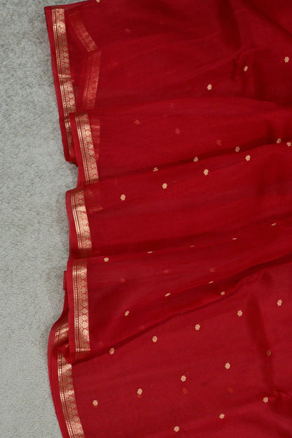 Pure Classic Red handwoven Kora organza saree