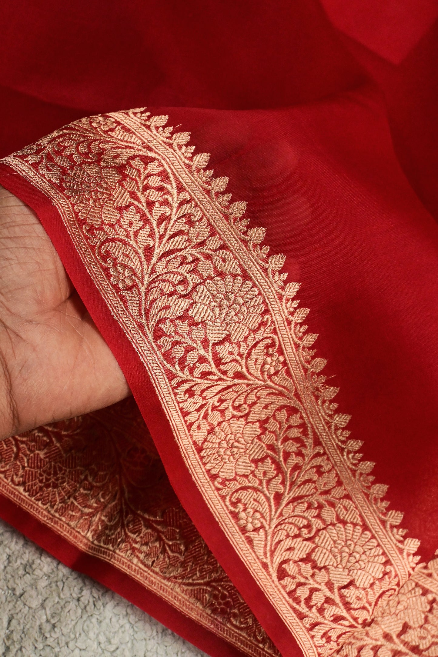 Ravishing Red handwoven pure Kora organza gold zari saree