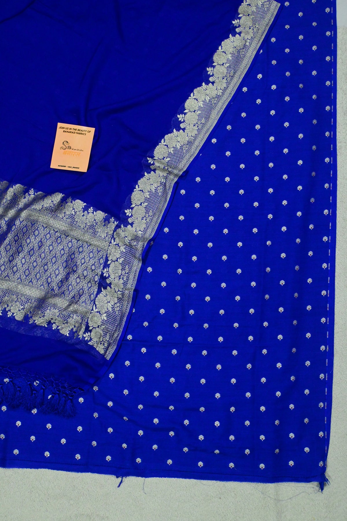 Royal Blue Pure Banarasi Khaddi Georgette Minakari Suit Set – 3 Piece Unstitched