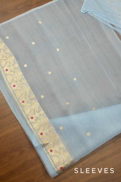 Handloom Pure Kora Silk Suit Set with Banarasi Zari Weave & Meenakari Highlights
