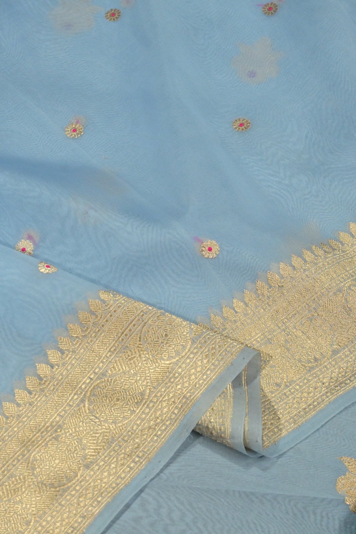 Handloom Pure Kora Silk Suit Set with Banarasi Zari Weave & Meenakari Highlights
