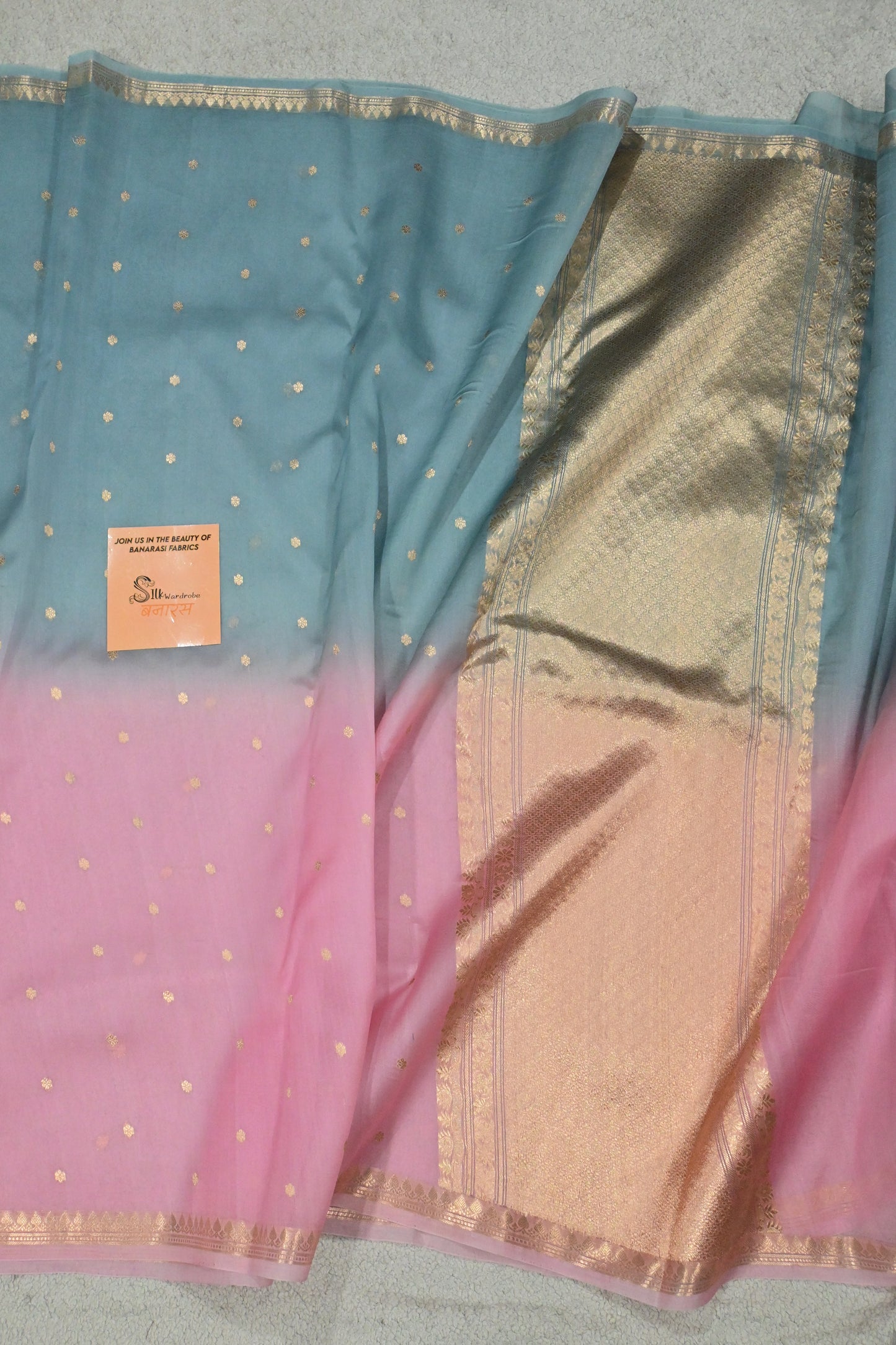 Dual-Tone Pastel Pink & Teal Kora Organza Silk Handloom Saree