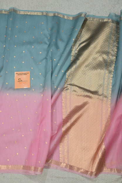 Dual-Tone Pastel Pink & Teal Kora Organza Silk Handloom Saree
