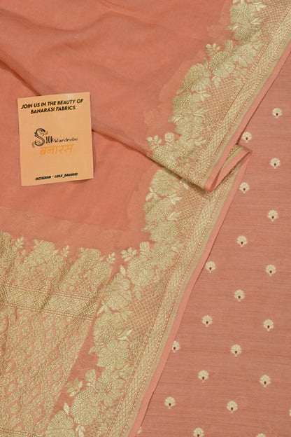 Handwoven Pure Khaddi Georgette Banarasi Unstitched Suit Set with Zari Weave – Dusty Peach
