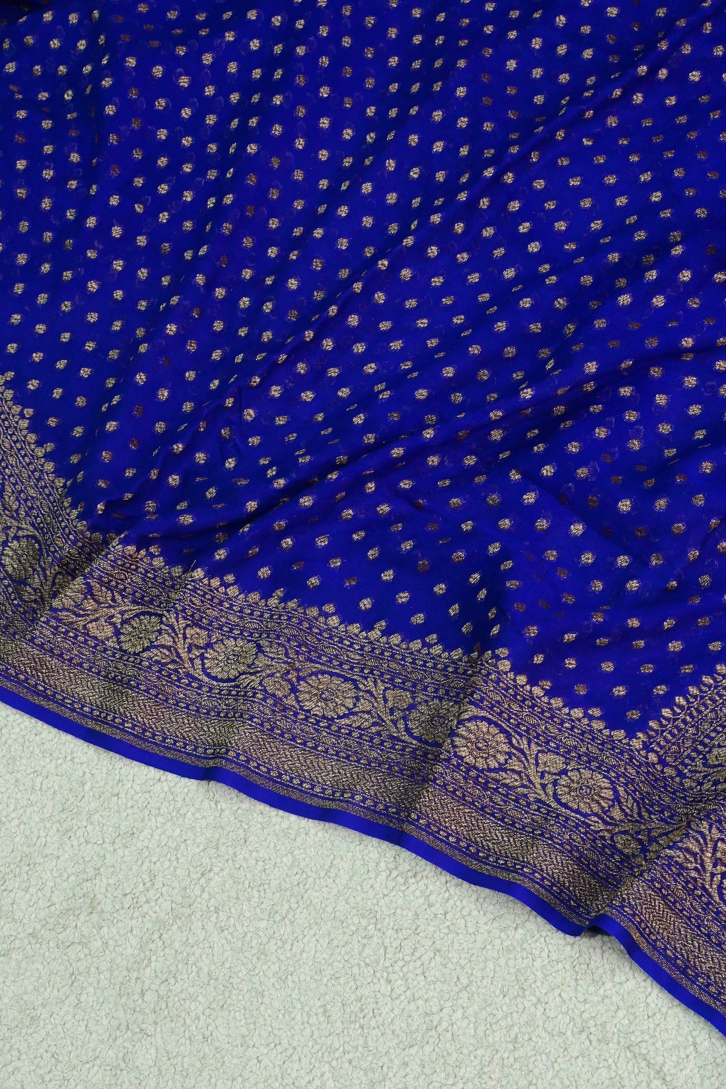 Handwoven pure deep royal blue Khaddi Georgette saree