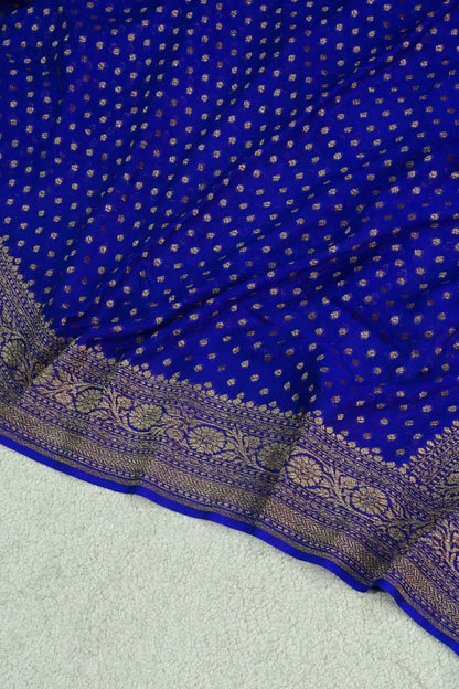 Handwoven pure deep royal blue Khaddi Georgette saree