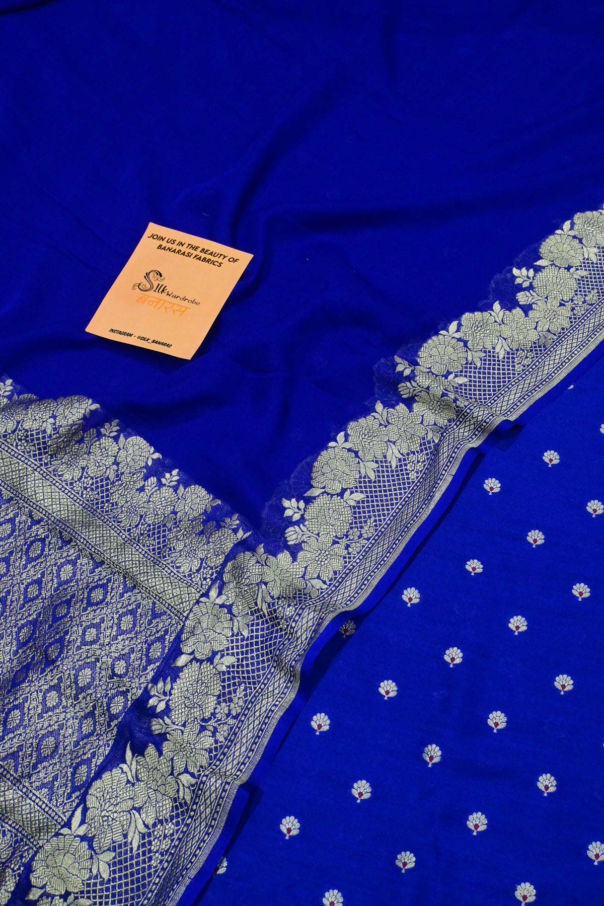 Royal Blue Pure Banarasi Khaddi Georgette Minakari Suit Set – 3 Piece Unstitched