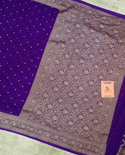 Handloom Pure Khaddi Georgette Banarasi Saree – Royal Purple