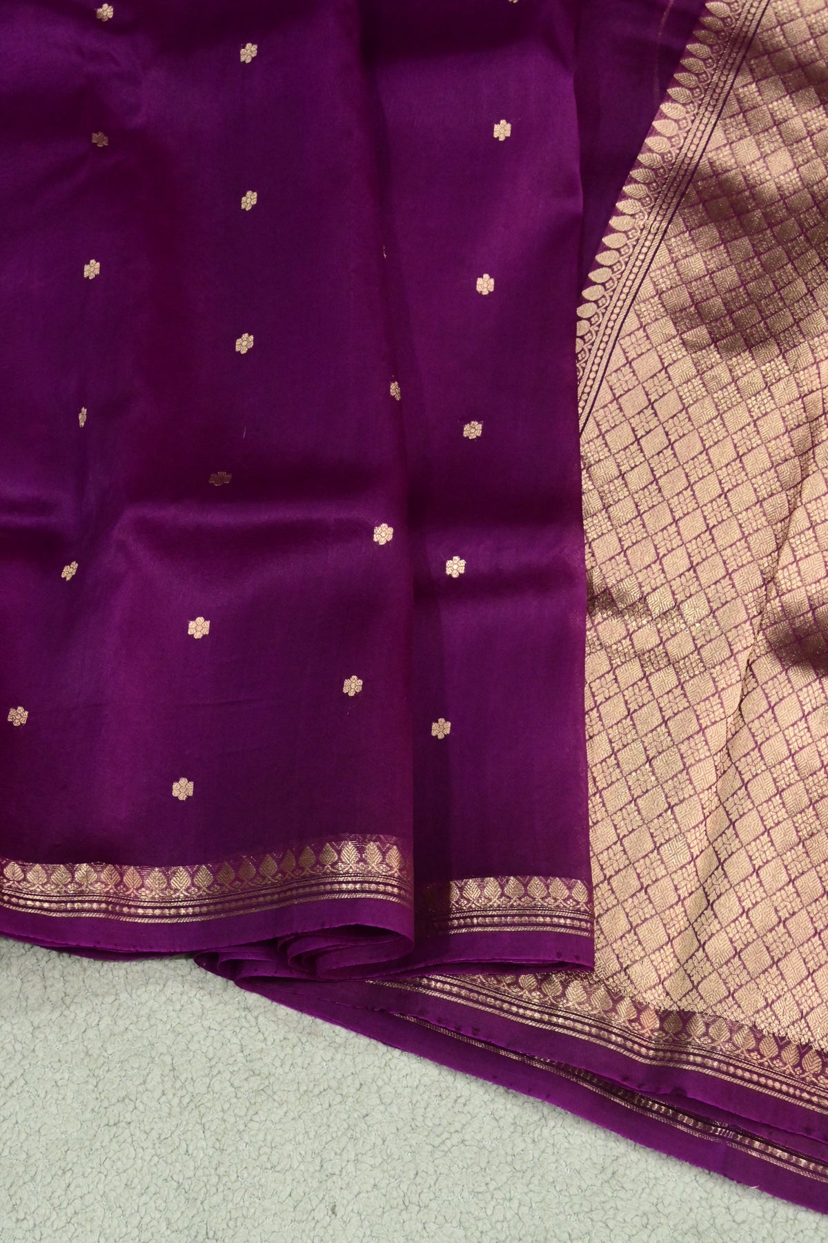 Regal Plum Handloom Kora Silk Saree with Gold Zari Weave