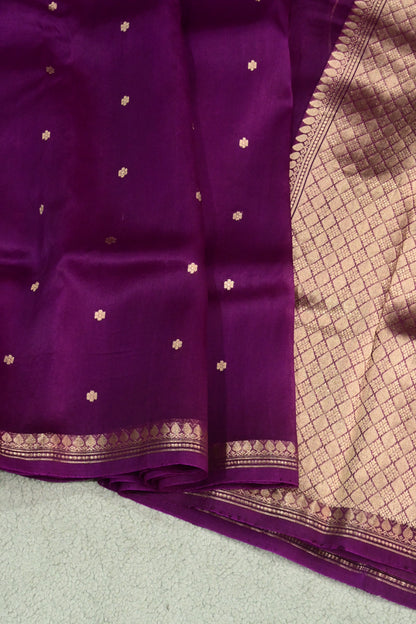 Regal Plum Handloom Kora Silk Saree with Gold Zari Weave