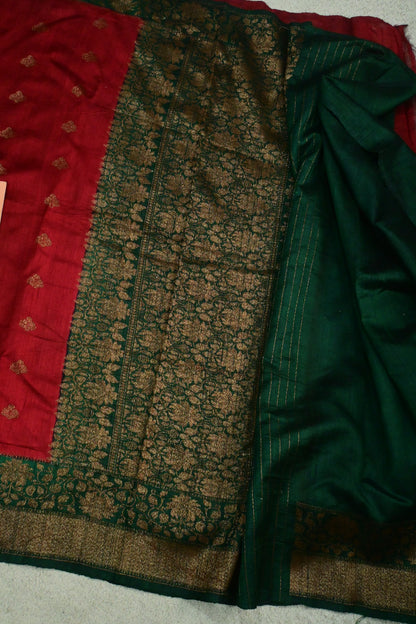 Handwoven classic Rich Raw silk contrast shade saree