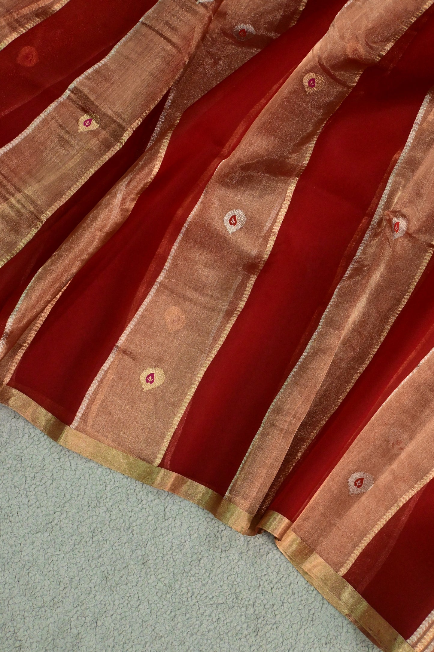 Handwoven pure Red organza tissue silk saree