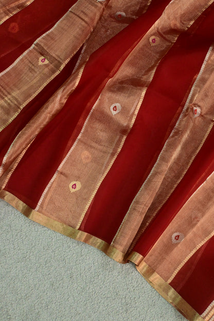 Handwoven pure Red organza tissue silk saree