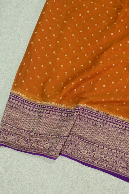 Rust & Royal Purple Handloom Khaddi Georgette Saree with Antique Zari weaving