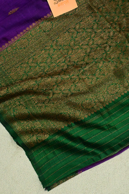 Royal Violet Pure Raw Silk Handloom Saree with Antique Zari