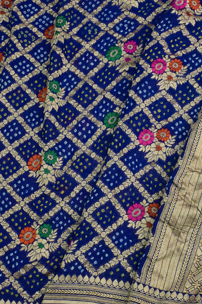 Royal Blue Handwoven Pure Khaddi Georgette Unstitched Suit Set with Bandhani & Meenakari Dupatta | Gold Zari Weaving