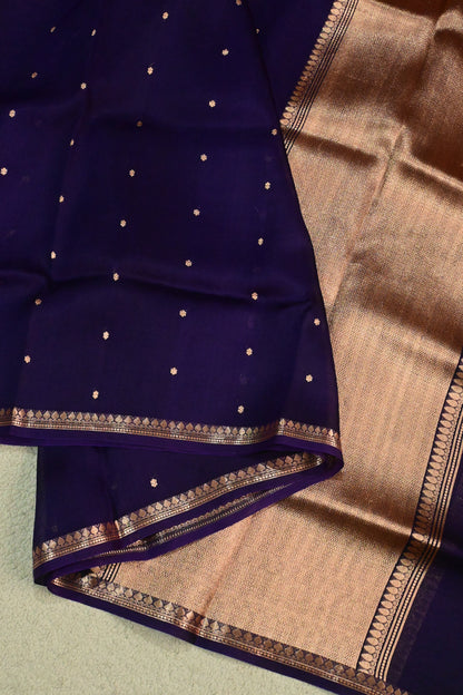 Handwoven Kora Silk Saree with Gold Zari Pallu & Small Butis